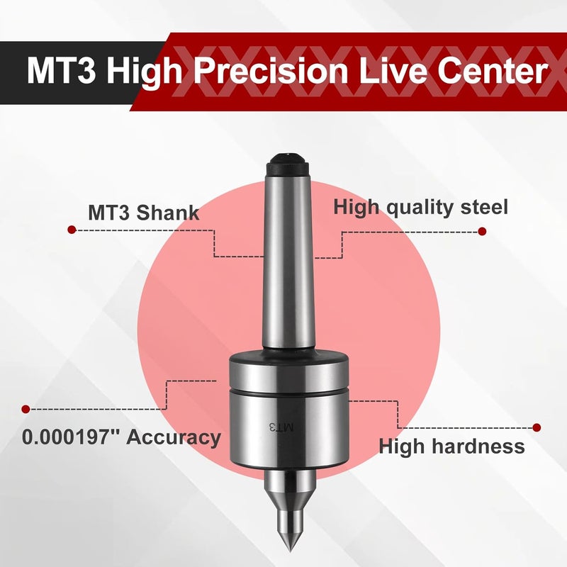 HOZLY Morse Taper Medium Duty MT3 Live Center,High Accuracy 60 Degree Triple Bearing Lathe CNC Tool for Lathe Tailstock Machine (MT3) - Image 4